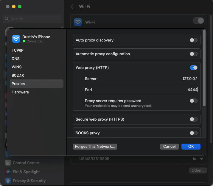 macOS - Web proxy settings