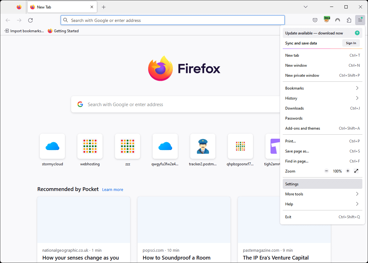 Firefox - Open Settings