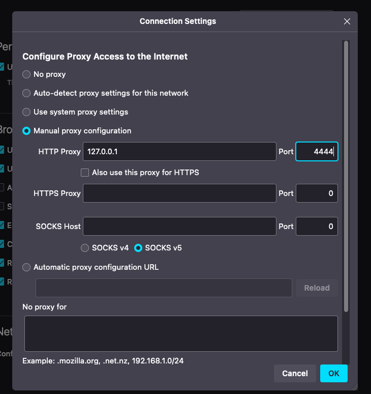 Firefox - Manual proxy configuration