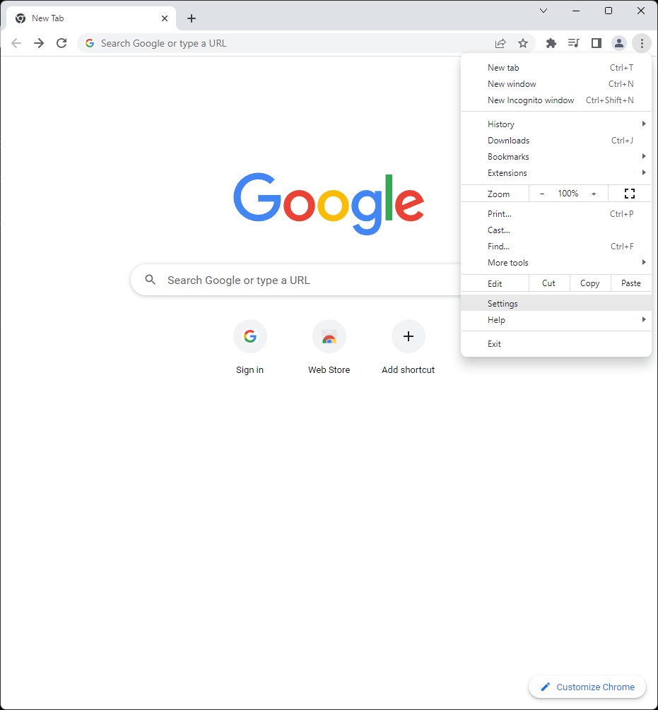 Chrome - Open Settings