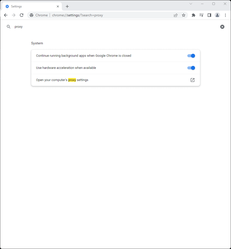Chrome - Search for proxy