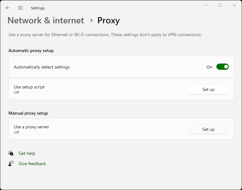 Windows - Proxy settings