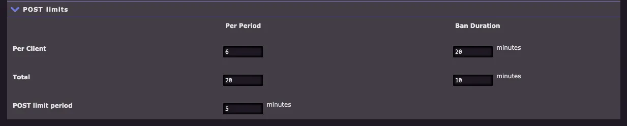 POST Limits Configuration