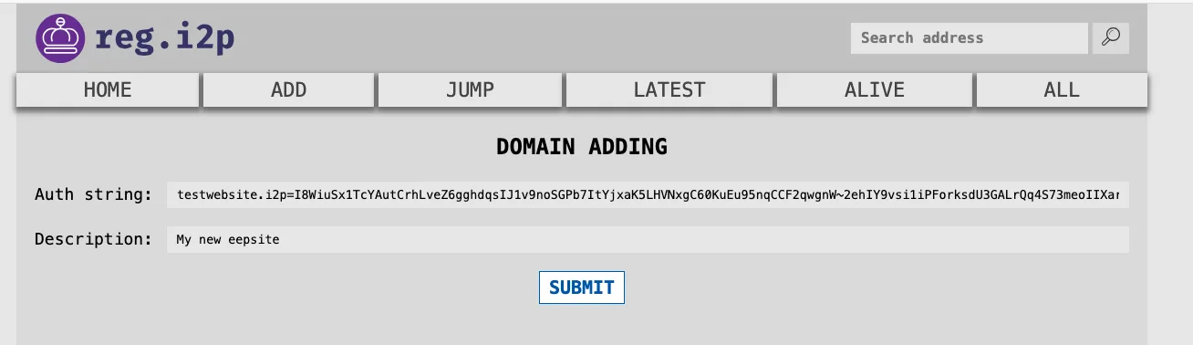 reg.i2p Domain Registration