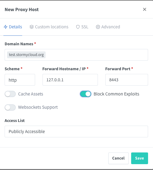 Configuring proxy host details