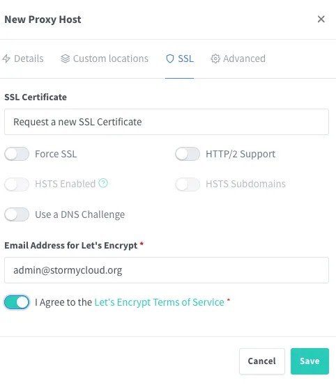 SSL certificate configuration