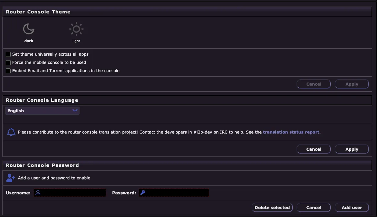Router Console UI Configuration